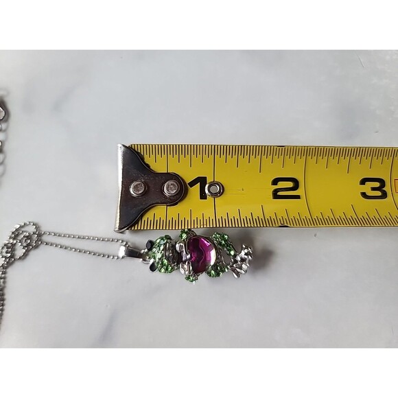 Silver Tone Adjustable Rhinestone Frog Pendant Necklace Vintage READ Description - Picture 8 of 10